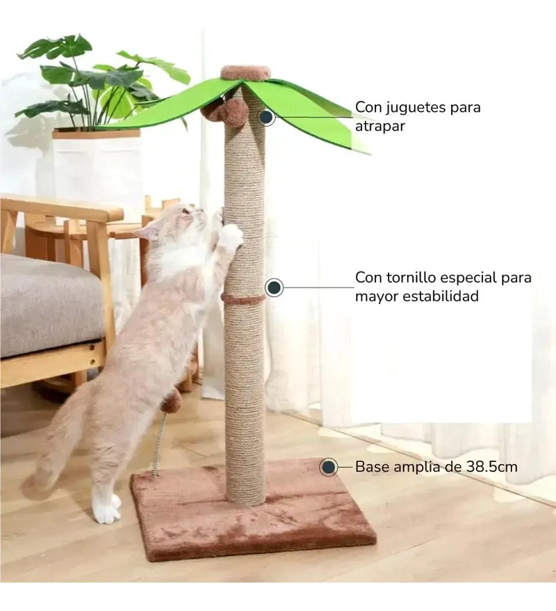 ARBOL RASCADOR PARA GATO CON DISEÑO DE PALMERA DE COCO Y JUGUETE INTERACTIVO - 5