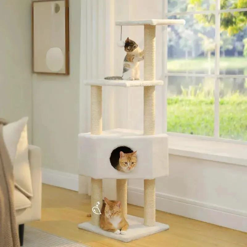 TORRE RASCADOR PARA GATOS CON ARBOL Y TRES NIVELES DE ALTURA - 2