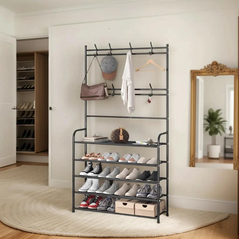 ESTANTE ORGANIZADOR PARA ZAPATOS CON PERCHERO Y 4 NIVELES DE ALMACENAMIENTO - 1
