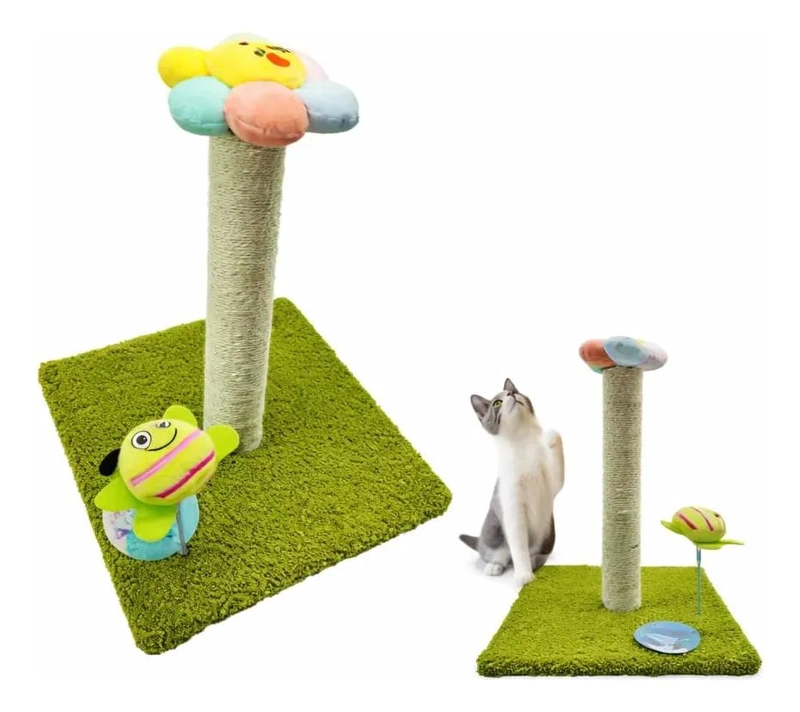 RASCADOR PARA GATOS CON DISEÑO DE FLOR Y ABEJA EN SISAL Y PELUCHE - 1