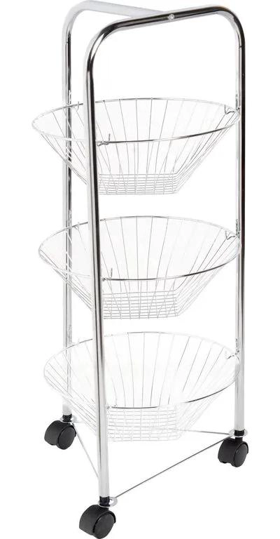 ORGANIZADOR VERTICAL DE METAL CON 3 CANASTOS PARA FRUTAS CROMADO - 1