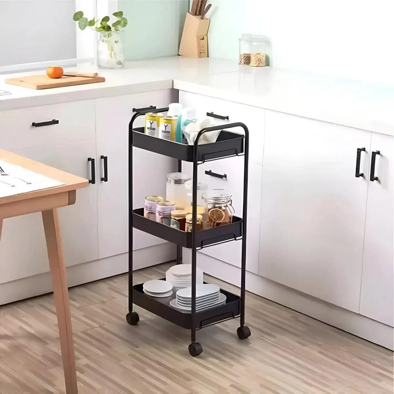 CARRITO DE ALMACENAMIENTO CON 3 NIVELES EN COLOR GRIS PARA ORGANIZACION - 2