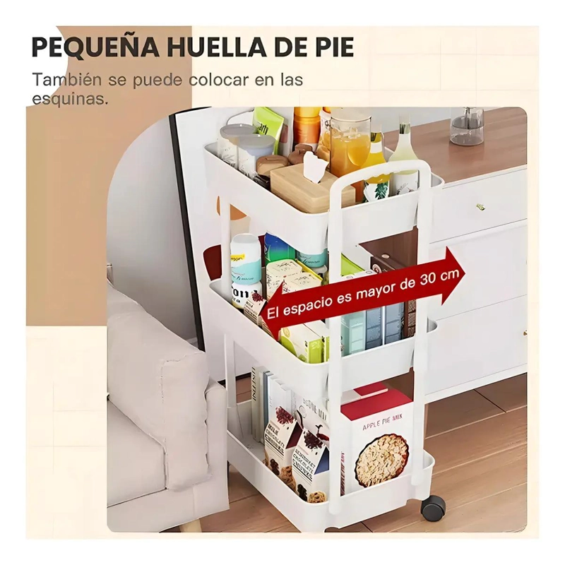 CARRITO DE ALMACENAMIENTO CON 3 NIVELES EN COLOR GRIS PARA ORGANIZACION - 5