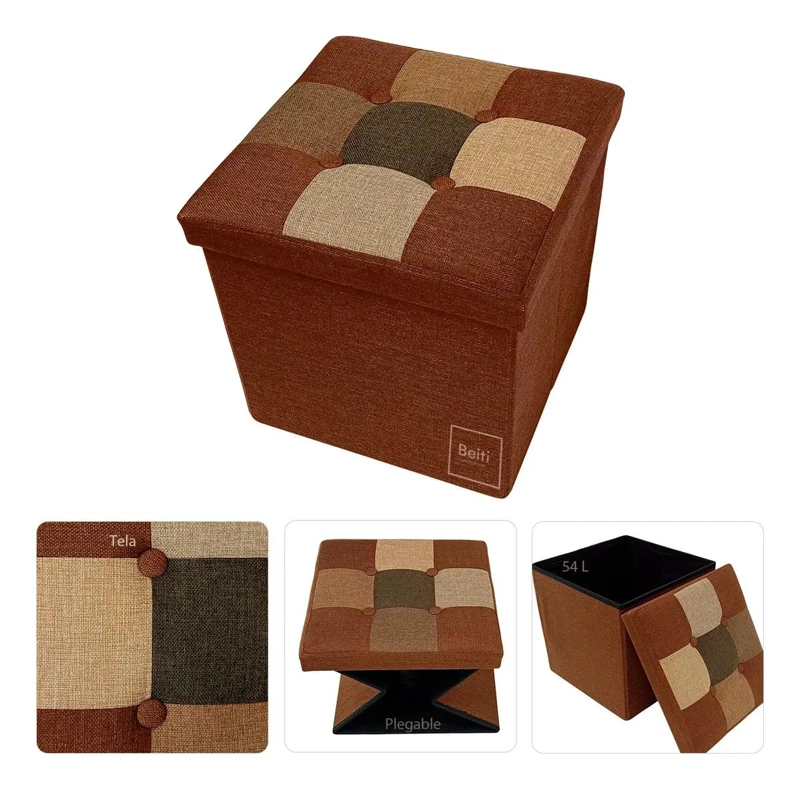 PUFF BAUL PLEGABLE ORGANIZADOR DE TELA MIX CAFE  38X38 CM - 1