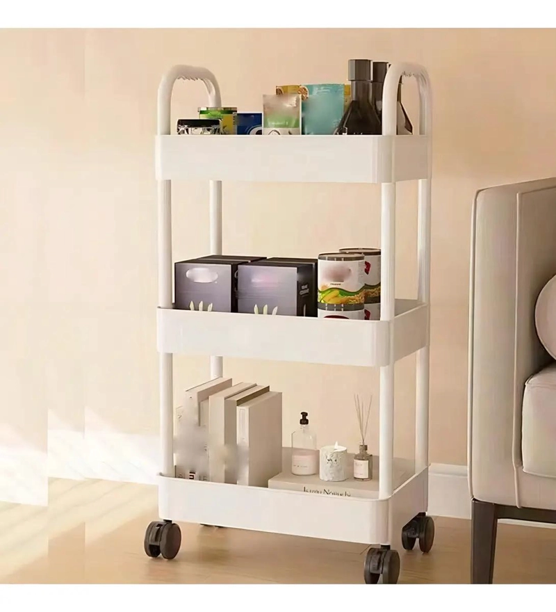 ESTANTE ORGANIZADOR PLEGABLE CON 3 NIVELES Y RUEDAS GIRATORIAS 360 GRADOS - 2