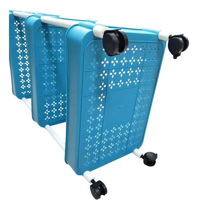 ESTANTE ORGANIZADOR PLEGABLE CON 3 NIVELES Y RUEDAS GIRATORIAS 360 GRADOS - 4