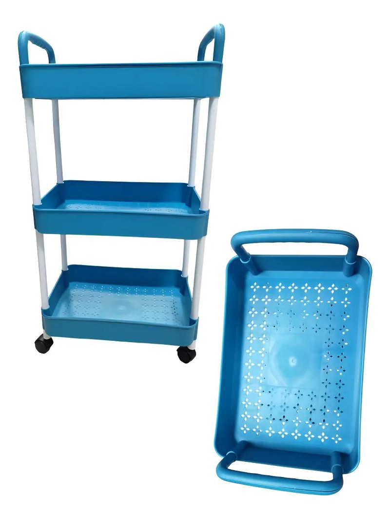 ESTANTE ORGANIZADOR PLEGABLE CON 3 NIVELES Y RUEDAS GIRATORIAS 360 GRADOS - 5