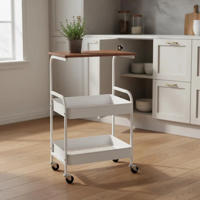 CARRITO ORGANIZADOR METALICO MULTIUSO CON 3 NIVELES Y RUEDAS - 2