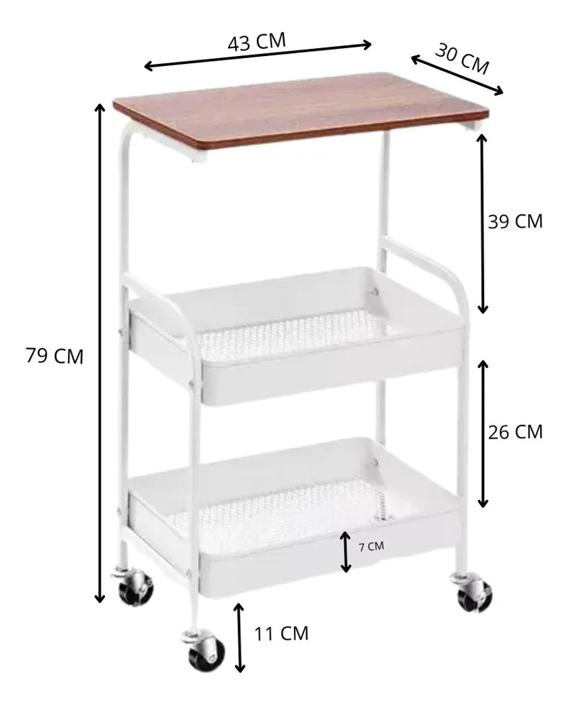 CARRITO ORGANIZADOR METALICO MULTIUSO CON 3 NIVELES Y RUEDAS - 3