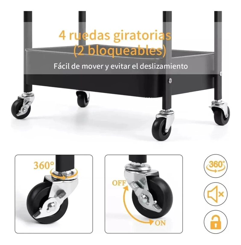 CARRITO ORGANIZADOR METALICO MULTIUSO CON 3 NIVELES Y RUEDAS - 5
