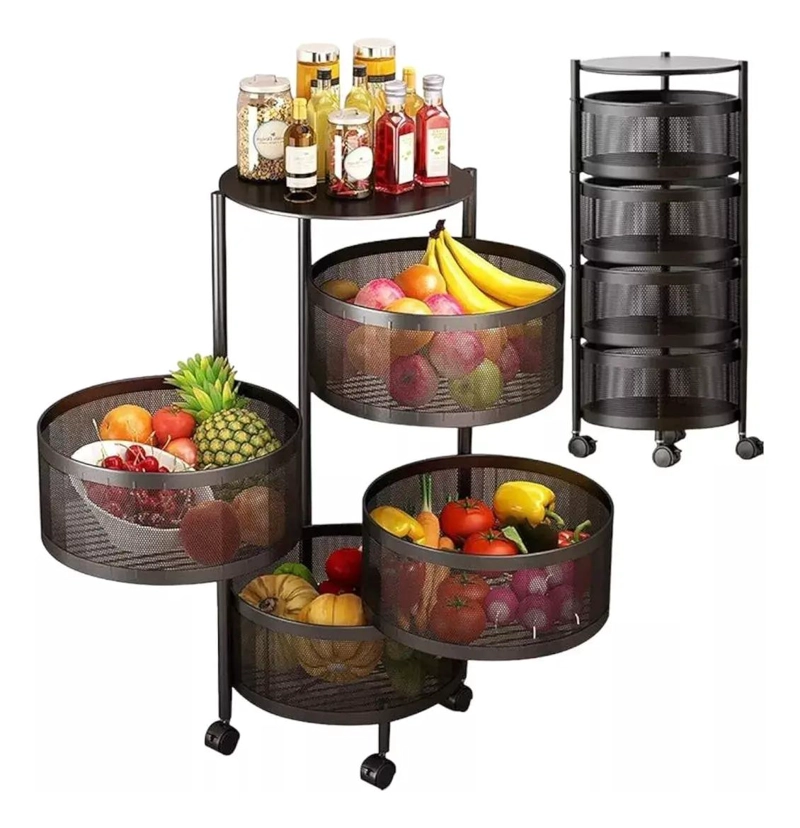 CARRITO ORGANIZADOR MULTIUSO CON CESTAS GIRATORIAS Y 4 NIVELES DE ALMACENAMIENTO - 1
