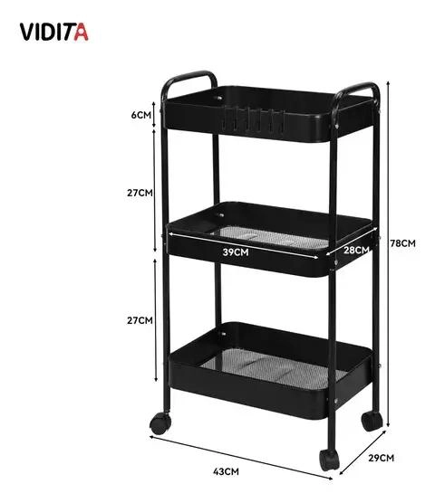 CARRITO ORGANIZADOR METALICO MULTIUSOS DE 3 NIVELES CON RUEDAS PARA FACIL MOVIL - 1