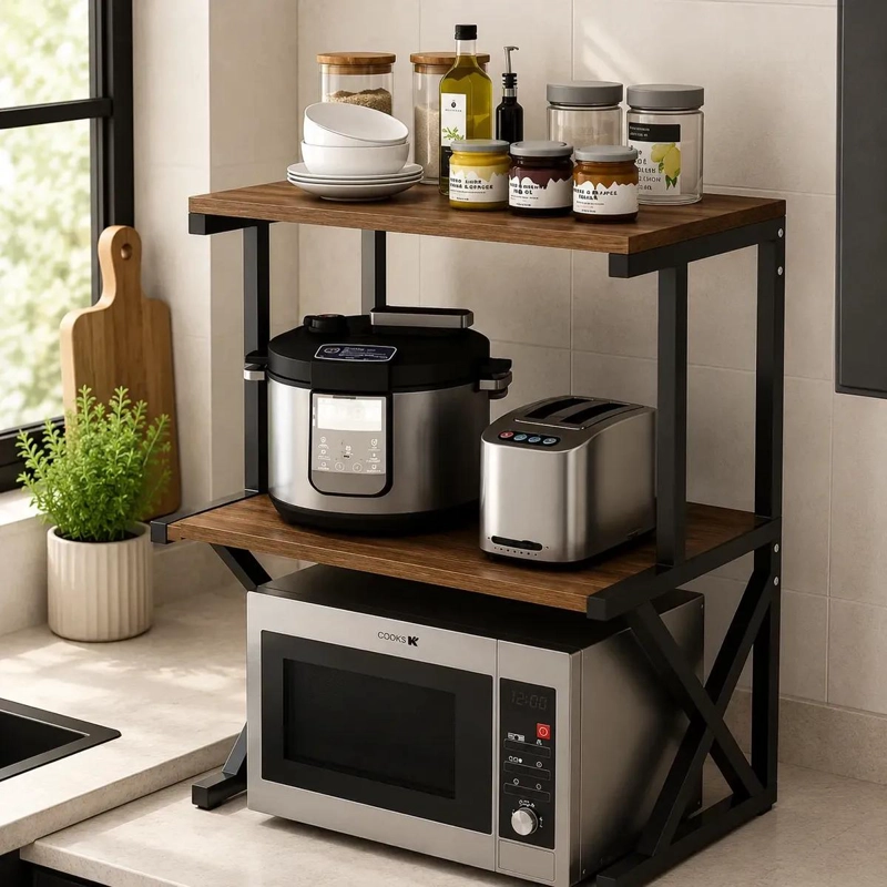 RACK ORGANIZADOR MULTIFUNCIONAL PARA COCINA CON ESTANTE PARA MICROONDAS - 1