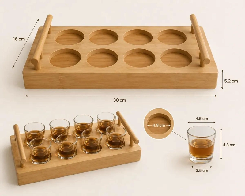 BANDEJA PARA 8 VASOS DE SHOT CON ASAS RESISTENTES Y DISEÑO COMPACTO - 2