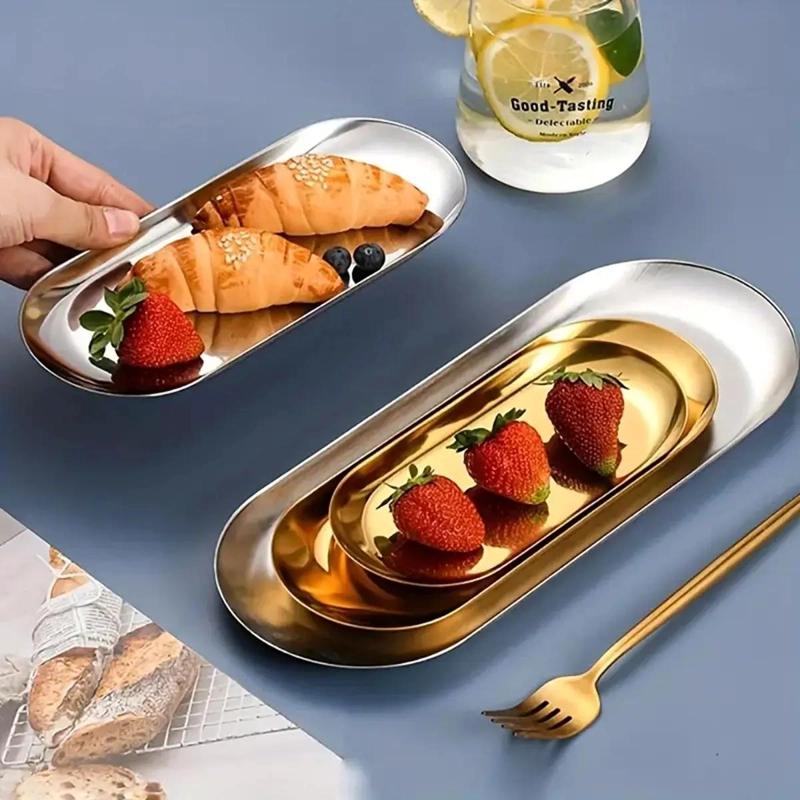 SET DE 12 BANDEJAS OVALADAS DE ACERO PARA TE  Y FRUTA DE 22 CM - 3