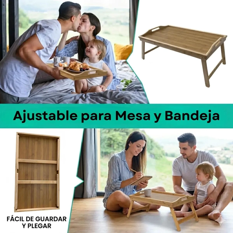 BANDEJA PLEGABLE DE BAMBU MULTIUSO PARA DESAYUNO Y USO EN CAMA - 2