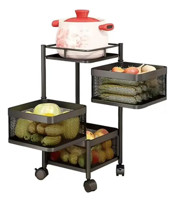 ORGANIZADOR METALICO GIRATORIO DE COCINA CON 3 NIVELES Y RUEDAS - 1
