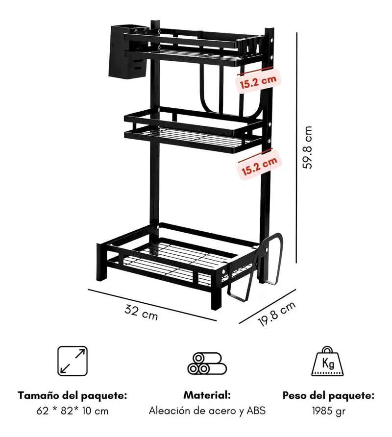 ESTANTE ORGANIZADOR DE ESPECIAS MULTIFUNCIONAL DE 3 NIVELES PARA COCINA - 5