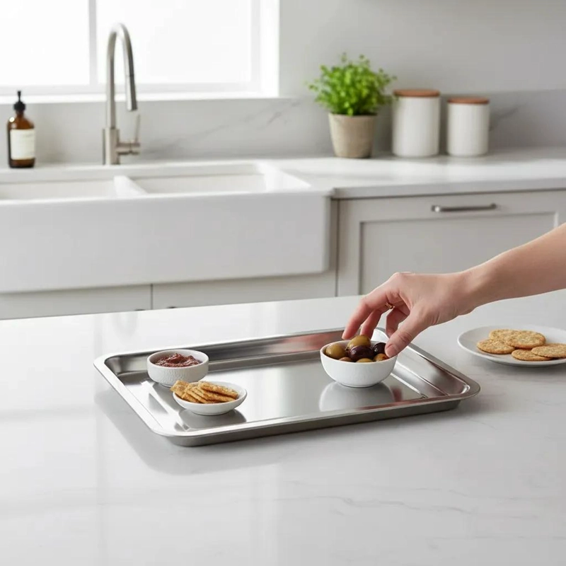 BANDEJA DE ACERO INOXIDABLE RESISTENTE DE 36 X 27 CM - 4