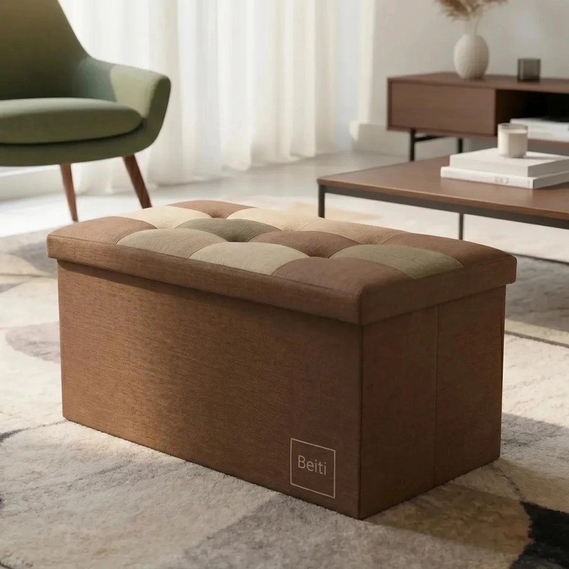 PUFF BAUL PLEGABLE ORGANIZADOR DE TELA MIX CAFE  76X38 CM - 1
