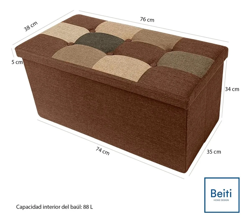 PUFF BAUL PLEGABLE ORGANIZADOR DE TELA MIX CAFE  76X38 CM - 2