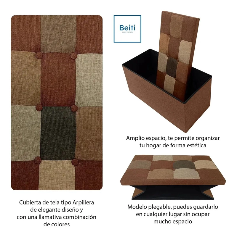 PUFF BAUL PLEGABLE ORGANIZADOR DE TELA MIX CAFE  76X38 CM - 3