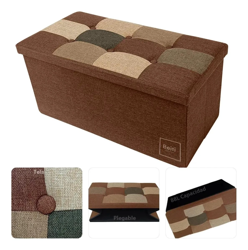 PUFF BAUL PLEGABLE ORGANIZADOR DE TELA MIX CAFE  76X38 CM - 4