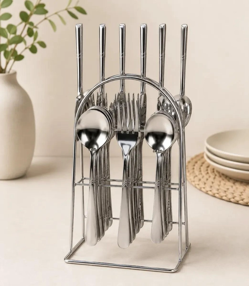 SET DE CUBIERTOS DE ACERO INOXIDABLE CON 24 PIEZAS Y ORGANIZADOR - 1