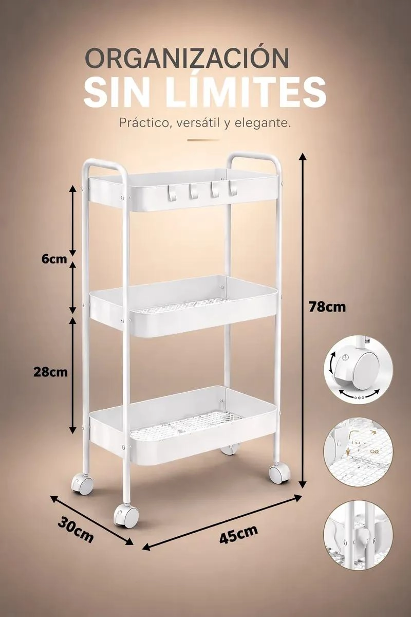 CARRITO ORGANIZADOR DE 3 NIVELES CON RUEDAS PARA COCINA Y BAÑO - 4