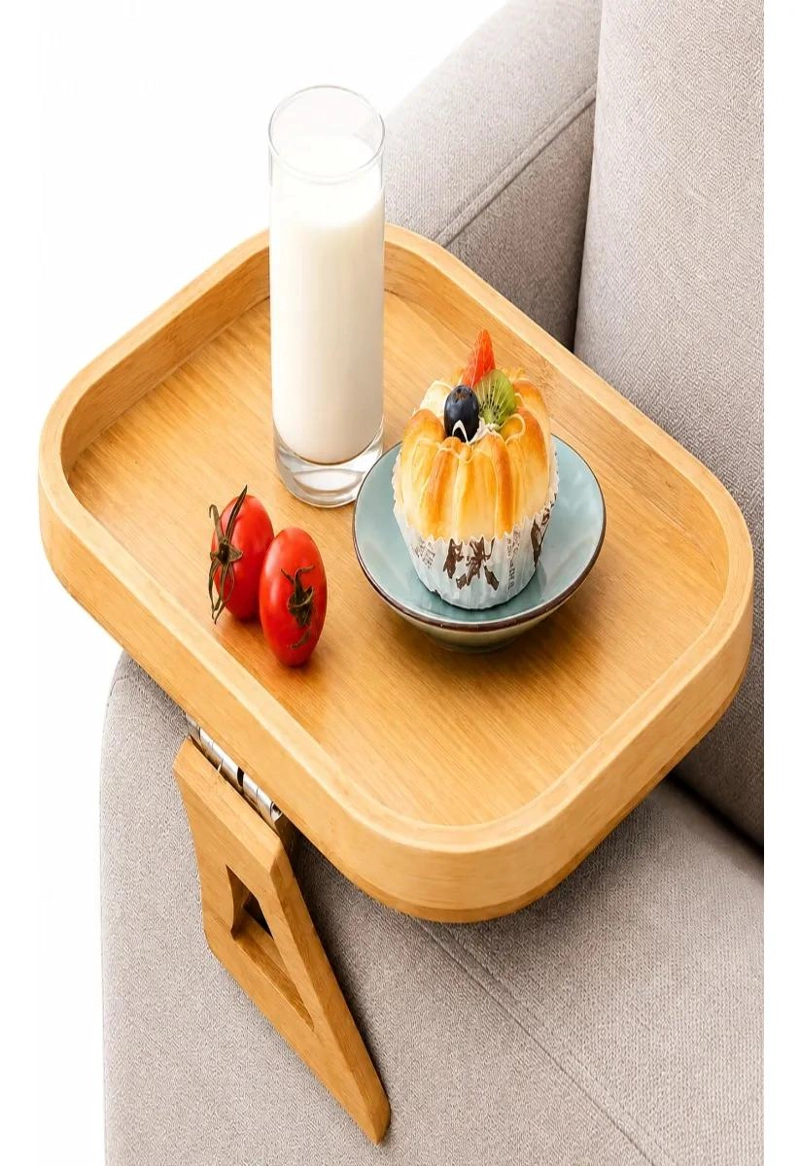 BANDEJA DE BAMBU PLEGABLE PARA BRAZO DE SOFA CON CLIP DE APOYO - 1