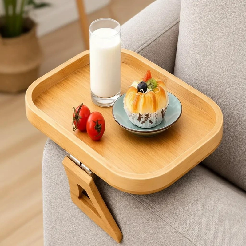 BANDEJA DE BAMBU PLEGABLE PARA BRAZO DE SOFA CON CLIP DE APOYO - 5