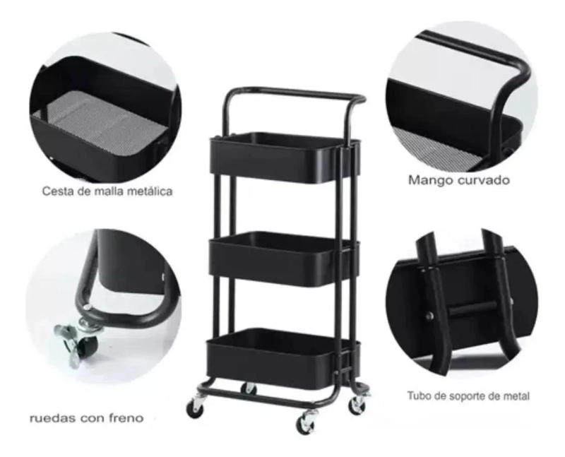 CARRITO ORGANIZADOR METALICO DE 3 NIVELES PARA ALMACENAMIENTO - 4