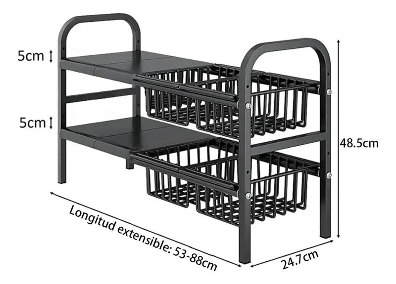 ORGANIZADOR MOVIL DE COCINA CON 2 NIVELES Y 4 CESTAS PARA FREGADERO - 4