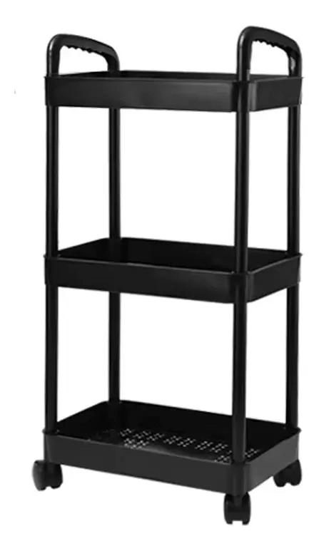 CARRITO ORGANIZADOR DE 3 NIVELES CON RUEDAS Y ASAS COLOR NEGRO - 1