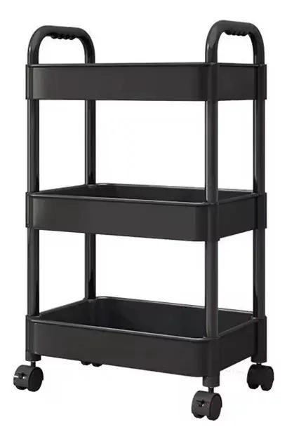 CARRITO ORGANIZADOR DE 3 NIVELES CON RUEDAS Y ASAS COLOR NEGRO - 2