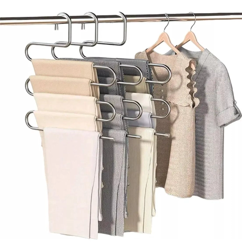 SET DE 6 COLGADORES METALICOS PARA PANTALONES CON GANCHO 5 EN 1 PARA CLOSET - 1