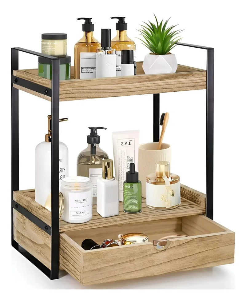 ESTANTE ORGANIZADOR DE 2 NIVELES CON CAJON PARA BAÑO O COCINA - 1