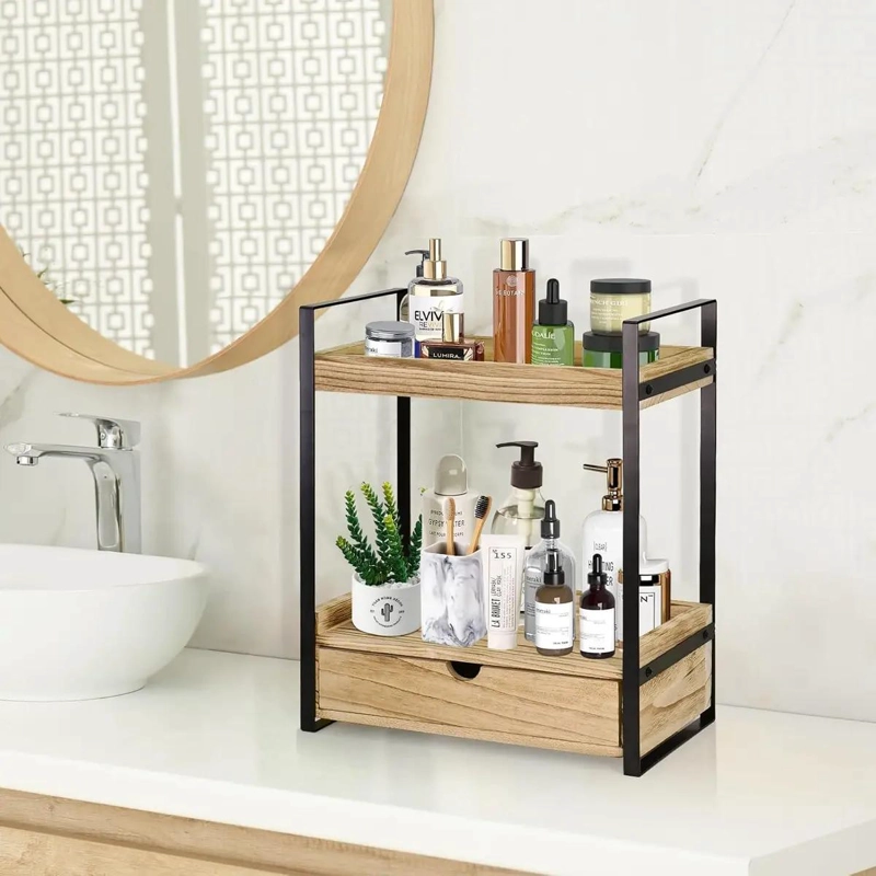ESTANTE ORGANIZADOR DE 2 NIVELES CON CAJON PARA BAÑO O COCINA - 2
