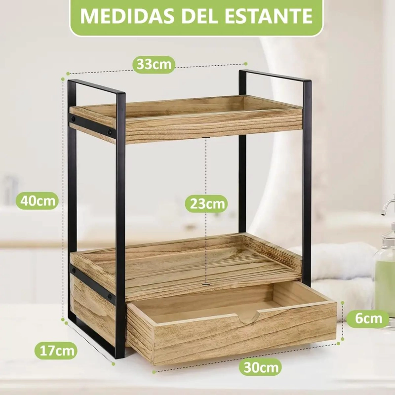 ESTANTE ORGANIZADOR DE 2 NIVELES CON CAJON PARA BAÑO O COCINA - 3