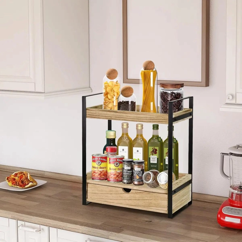ESTANTE ORGANIZADOR DE 2 NIVELES CON CAJON PARA BAÑO O COCINA - 4