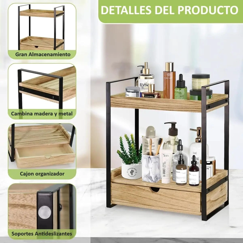 ESTANTE ORGANIZADOR DE 2 NIVELES CON CAJON PARA BAÑO O COCINA - 5