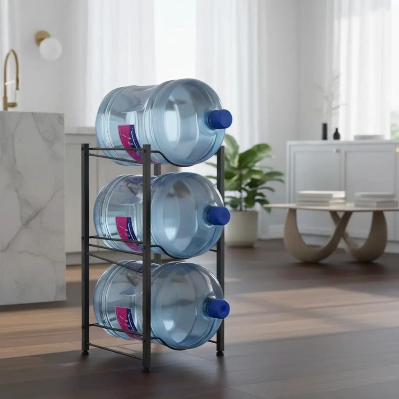 ESTANTE ORGANIZADOR PARA 3 BOTELLONES DE AGUA DE 20 LITROS COLOR NEGRO - 2