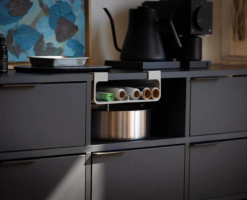 ORGANIZADOR DE ALACENA CON COMPARTIMENTOS AJUSTABLES COLOR GRIS - 3