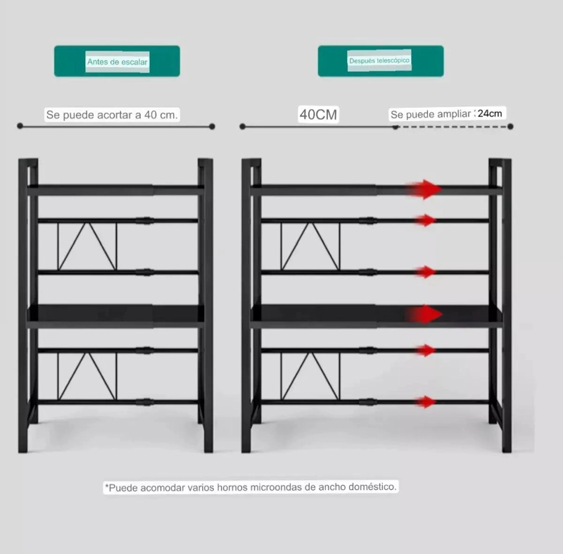 ESTANTE REPISA EXTENSIBLE PARA HORNO MICROONDAS Y ORGANIZADOR DE COCINA - 4