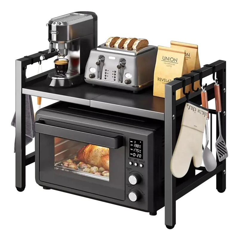 ORGANIZADOR EXTENSIBLE PARA HORNO MICROONDAS CON GANCHOS Y RACK - 1