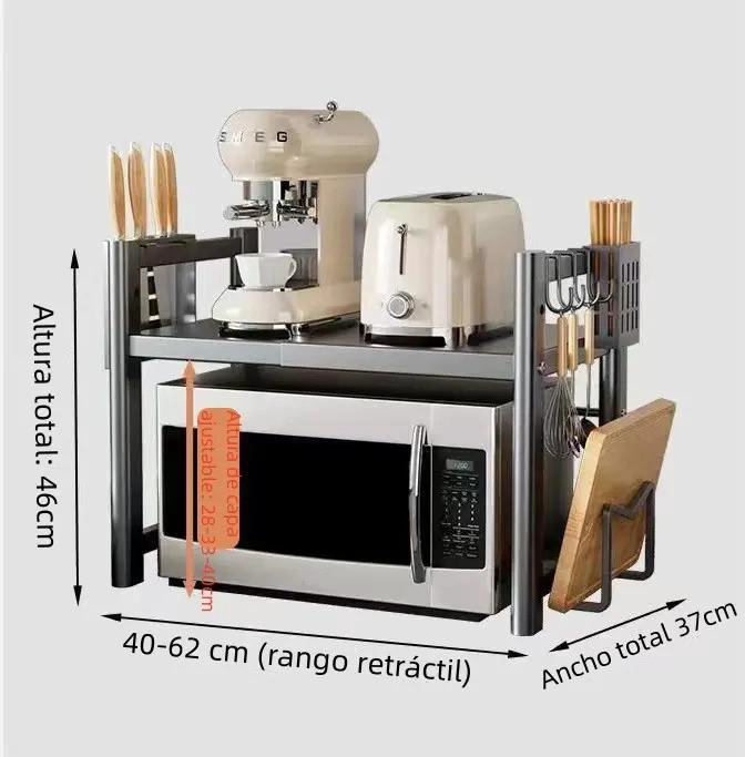 ORGANIZADOR EXTENSIBLE PARA HORNO MICROONDAS CON GANCHOS Y RACK - 2