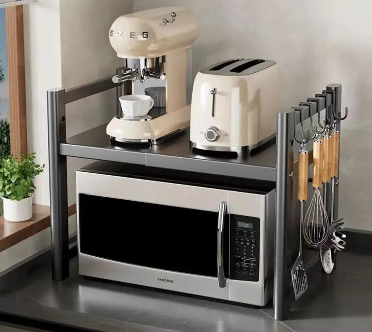 ORGANIZADOR EXTENSIBLE PARA HORNO MICROONDAS CON GANCHOS Y RACK - 4