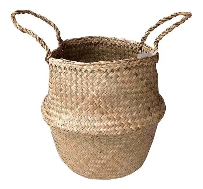 CANASTO DECORATIVO DE FIBRAS NATURALES PEQUEÑO PARA MACETERO - 1