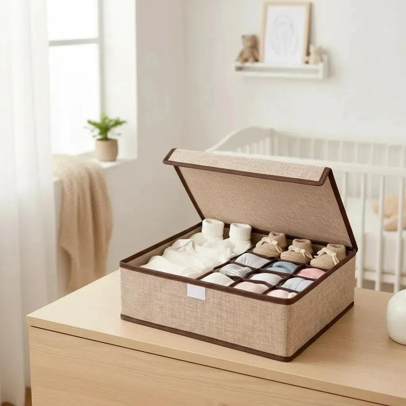 CAJA ORGANIZADORA BEIGE PARA ROPA Y ACCESORIOS DE BEBE - 1