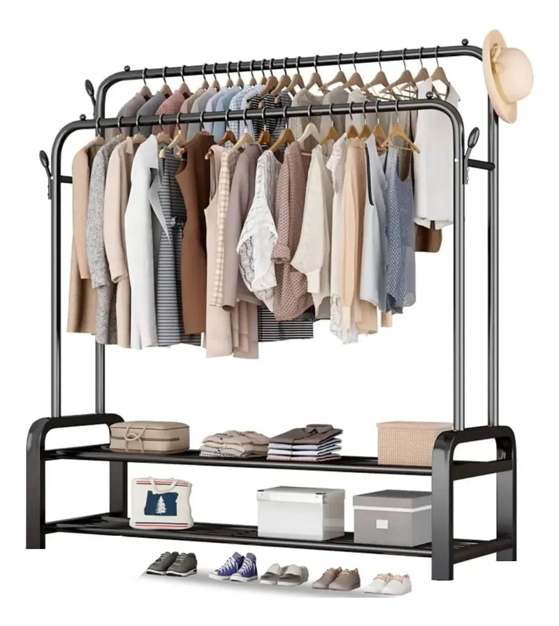 PERCHERO ORGANIZADOR COLGANTE DOBLE NEGRO PARA ROPA - 1